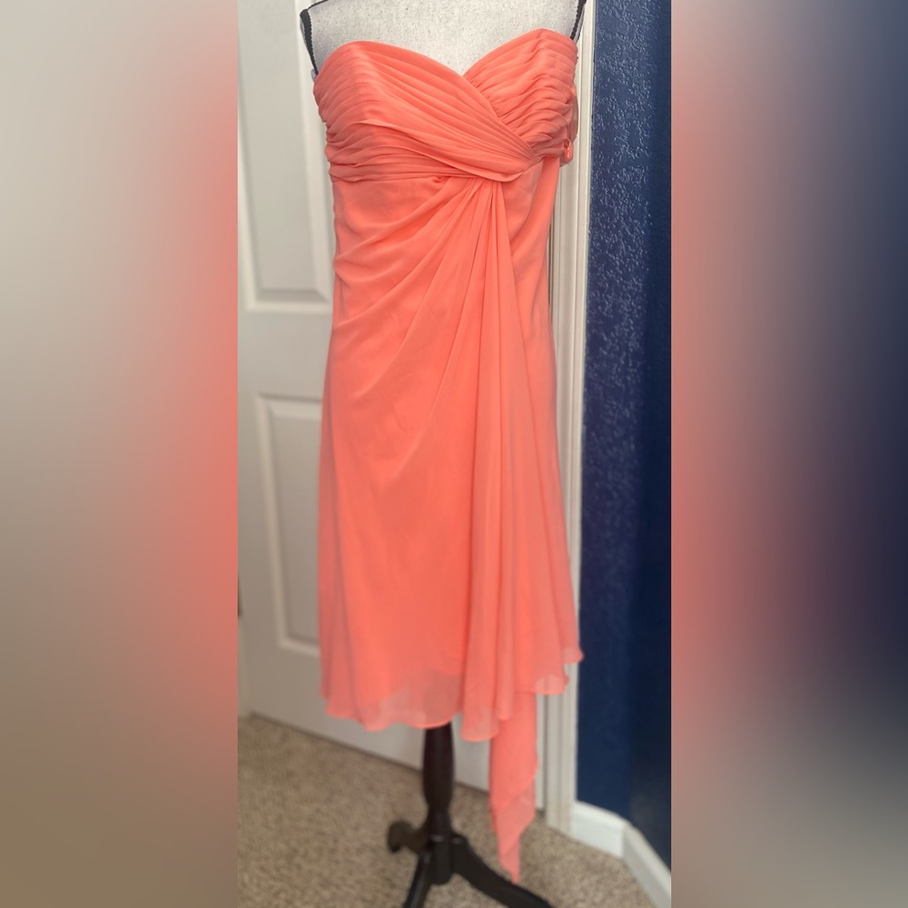 David's Bridal Coral One-Shoulder Chiffon Dress